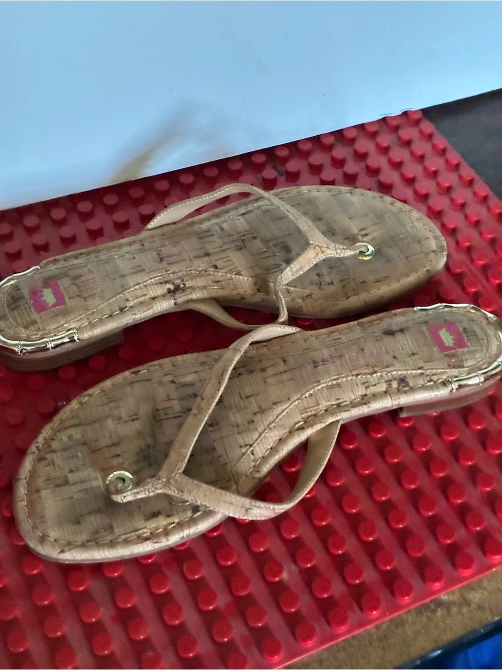Women's Tan Slide Sandals with Low Block Heel - Picture 1 of 4